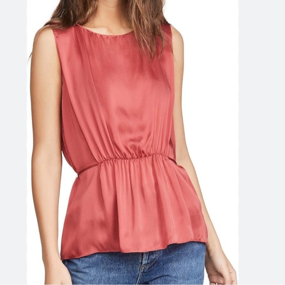 THEORY Tie Back Shirred Silk Sleeveless Top light cranberry size M - Picture 1 of 7
